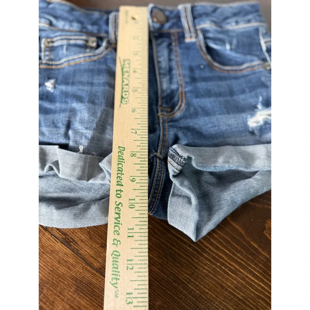 American Eagle Hi-Rise Shorts Womens 2 Blue Denim Super Stretch Rolled Hem 04/15